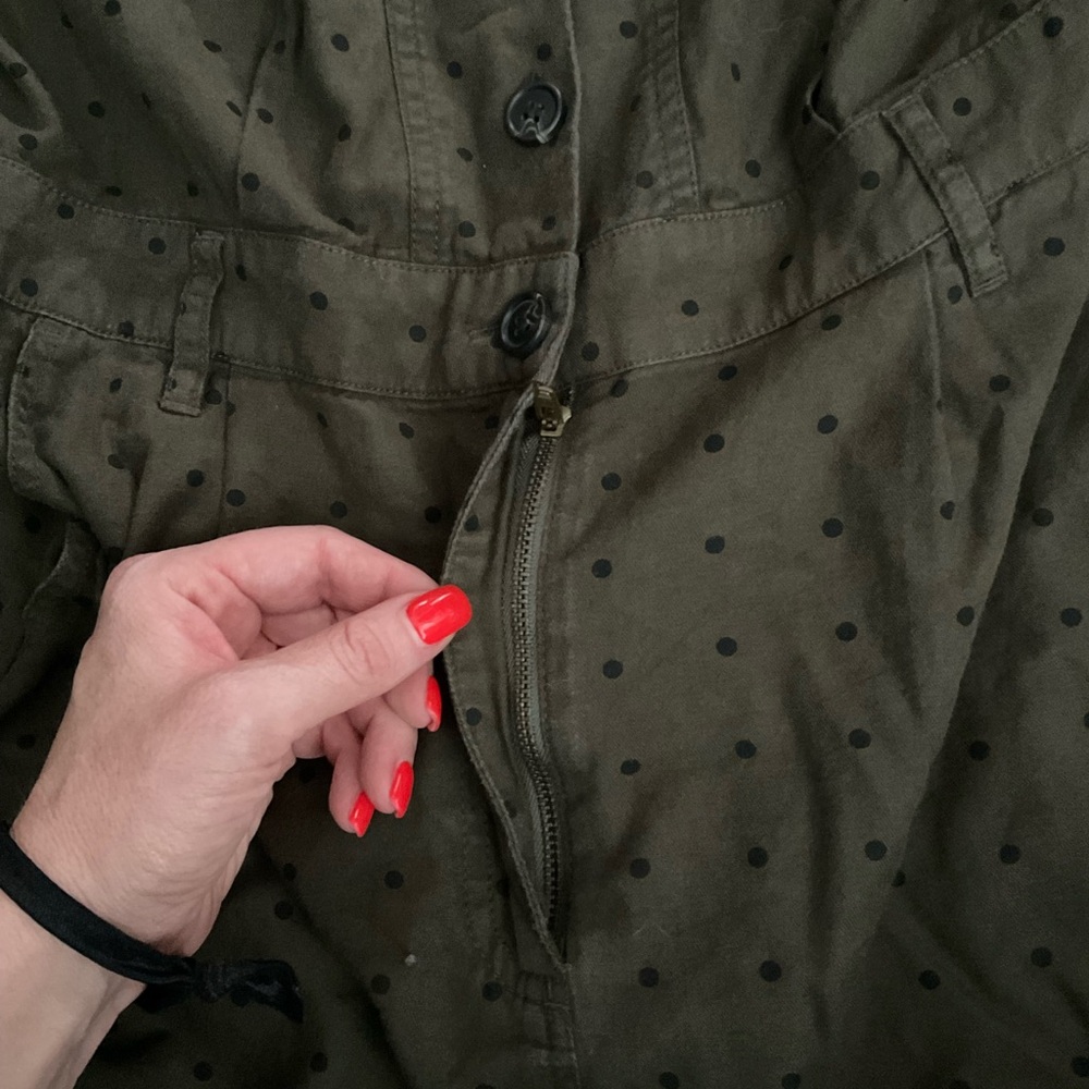 Madewell Olive Green long sleeve Button-Up distressed hemline shorts Jumpsuit- 6 - Picture 5 of 7
